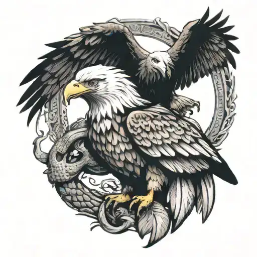 Brown Eagle With Snake And Bald Eagle