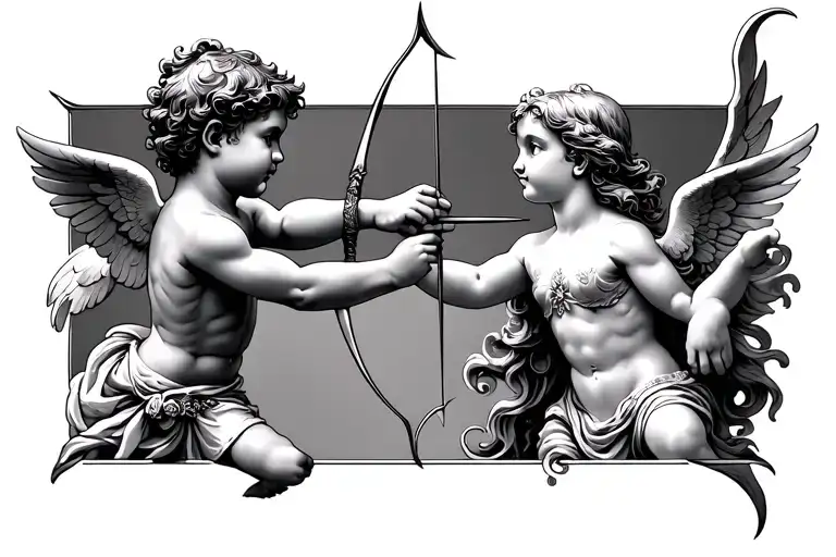 Male Cherub Shooting Arrow At Female
