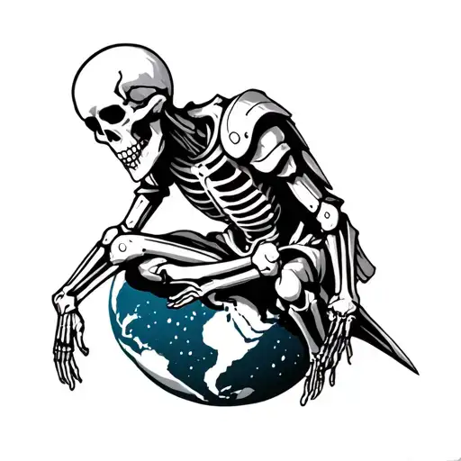 Skeleton With Armor Sitting On The World At Night