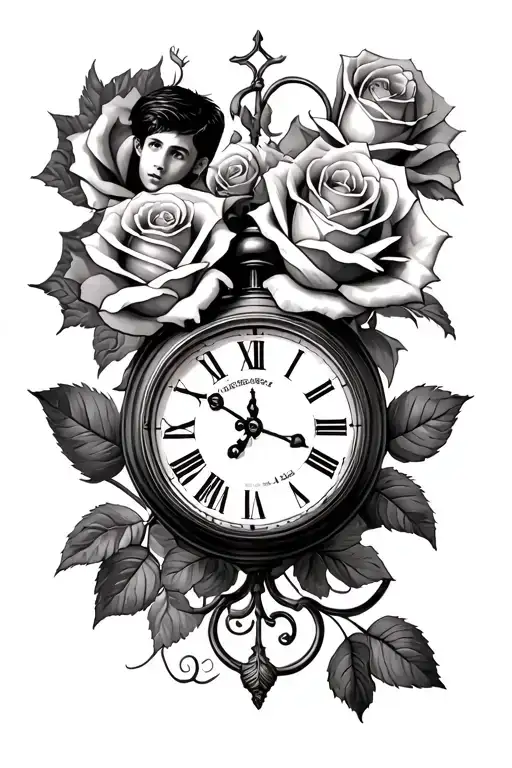Roses With A Clock With A Man And A Child