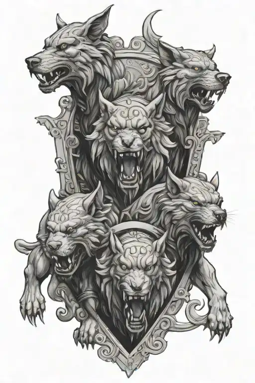 Cerberus Guarding The Gates With A Sheild