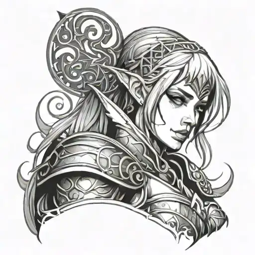 Women Elf Warrior With Web Like Pattern Around It