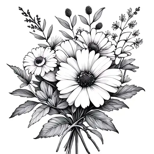 October And November Birth Flowers Small Bouquet Fine Line Small