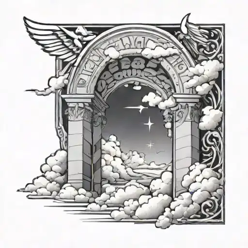 Tattoo Of Arch Angles In The Sky With Clouds And Angel Numbers