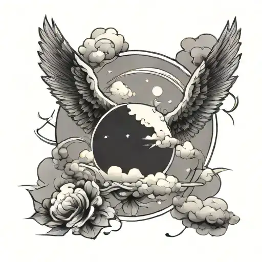 Tattoo Of Angles In The Sky With Clouds A Little Quote