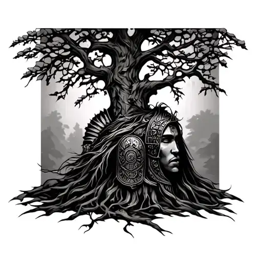 Willow Tree With Warrior Underneath