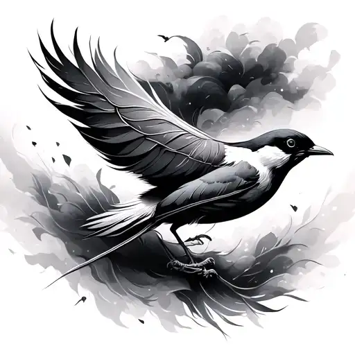 Feather And Bird Flying Away