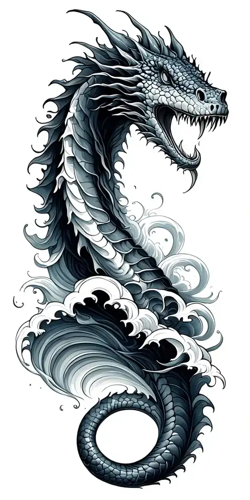 Sea Serpent Over The Sea Waves