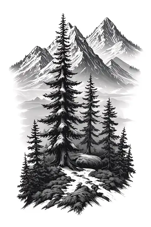 Fir Trees Forest Landscape Mountains Background Gothic Complex Sleeve