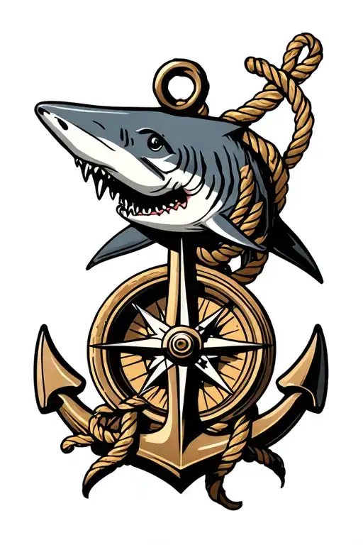Anchor Rope Compass Shark Surrounded