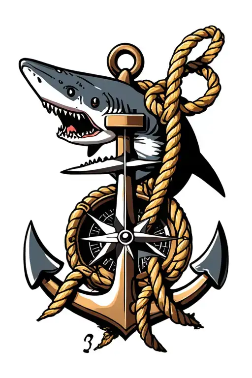 Anchor Rope Compass Shark Surrounded