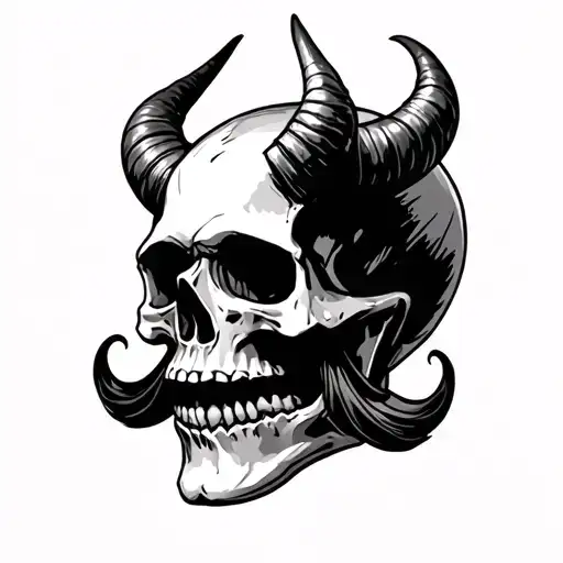 A Skull With Horns And Along Mustache