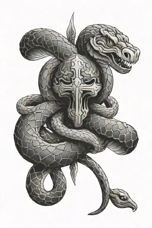 Cross And Snake Wrapped