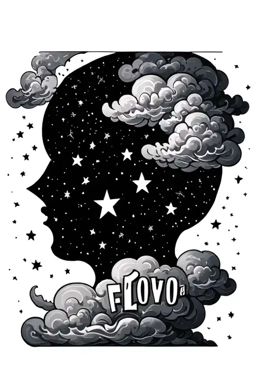 Stars In Clouds And Normal Letters Inside The Stars
