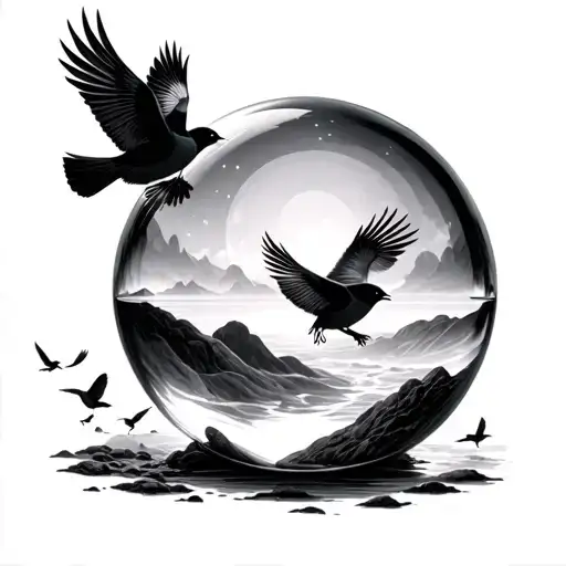 Crystal Ball Departing With Small Birds Out