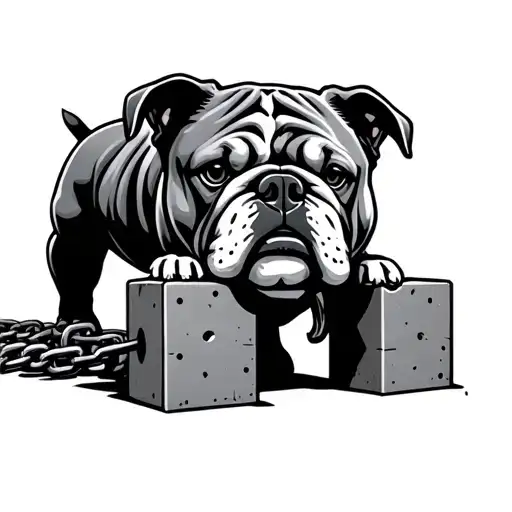 Mack Bulldog Pulling Concrete Block With A Chain