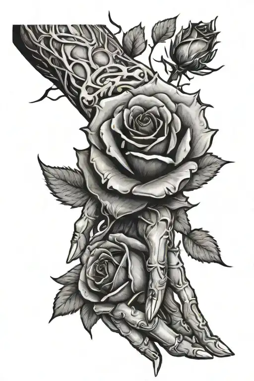 Skeloton Hand Reaching For Dead Rose Intertwined