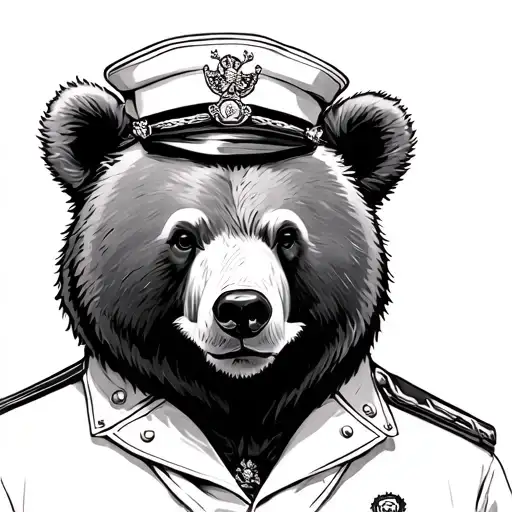 Bear Sailor Sketch Black White
