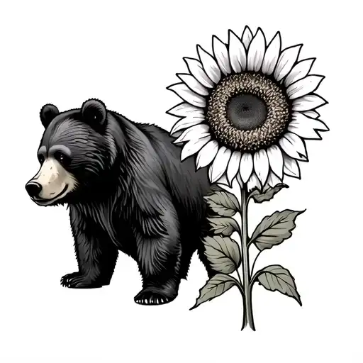 Fine Line Boyd's Bear Next To Tall Sunflower Growing