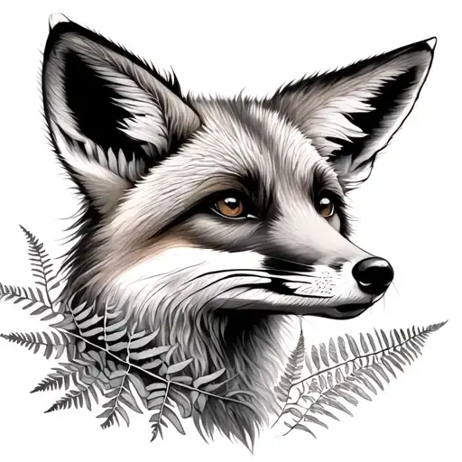 Young Fox With Ferns Below