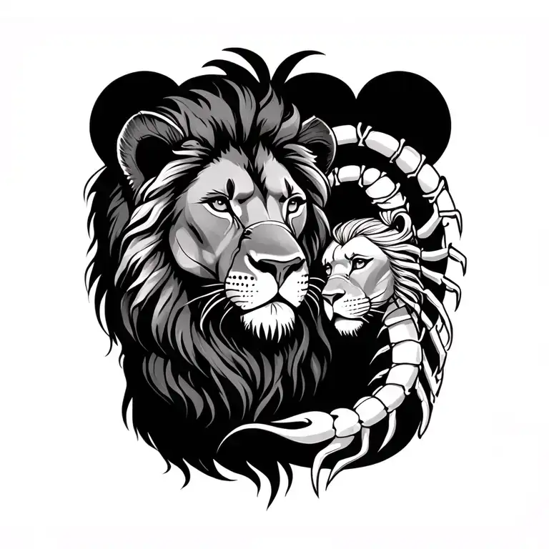 Small Couple Tattoo Combination Of Lion And Scorpion