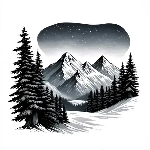 Mountains With Fir Trees And Starry Sky