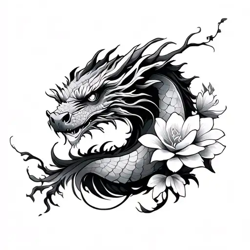 Dragon And Flowers Japanese Style
