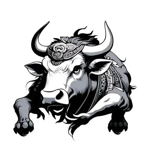 Bull Facing Chinese Warrior Meditating Man