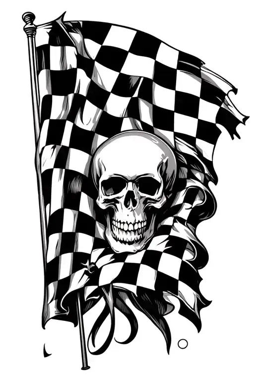 Checkered Flag Intertwined With Number And Skull