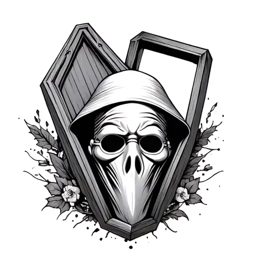 Plague Doctor Mask With Coffin Surrounded
