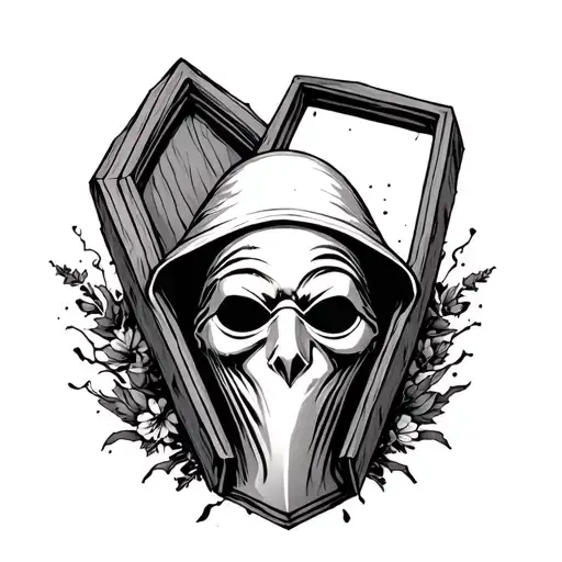Plague Doctor Mask With Coffin Surrounded