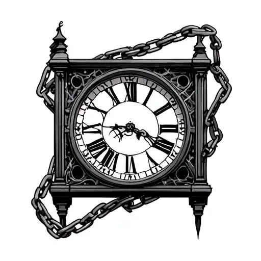 Clock Tower With Chains And Spider Webs