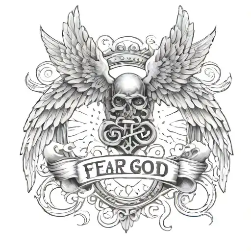 Angel Wings And Clouds With Fear God Written On Top