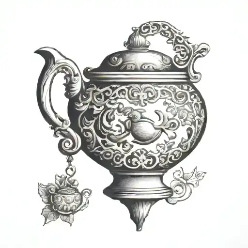 Upside Down Tea Pot Medieval Engraving Style