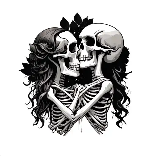 Kissing Skeletons Holding Hands