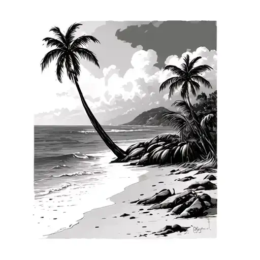 Deathly Hallow Beach Scene With Palm Trees
