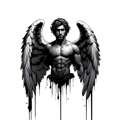 Black Mens Tattoo Simplistic Angel Graffiti Style