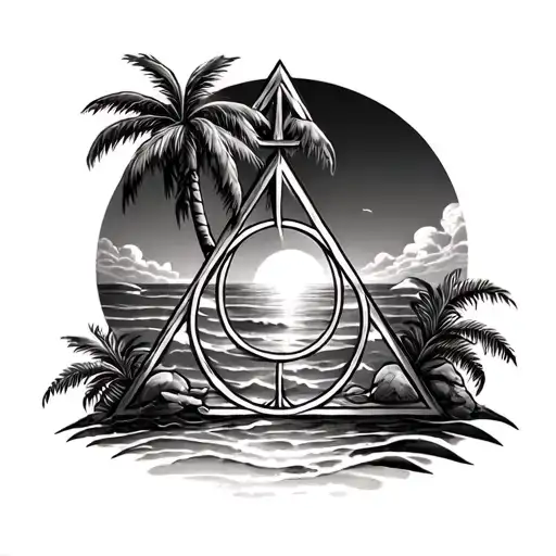 Deathly Hallows Symbol Beach With Palm Trees