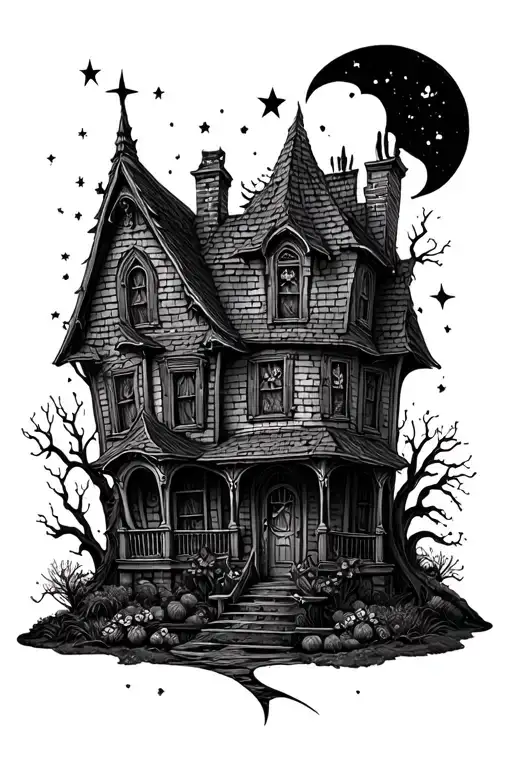 Small Haunted House Starry With Little Detail