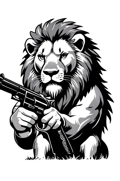 Lion Holding Gun