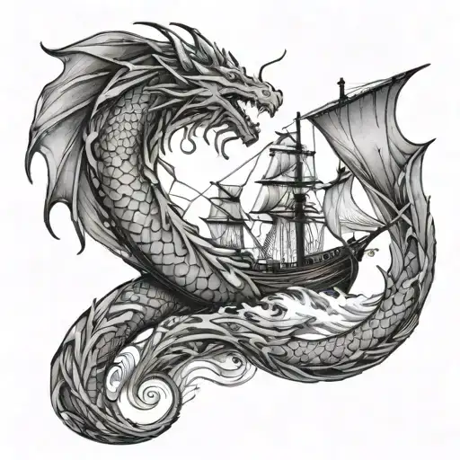 Dragon Ship And Mermaid