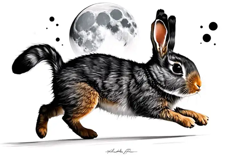Realistic Rabbit Running With Moon Phases Incorporated