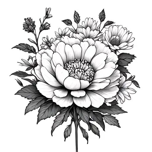 Cosmos And The Vibrant Marigold With Chrysanthemum And The Peony