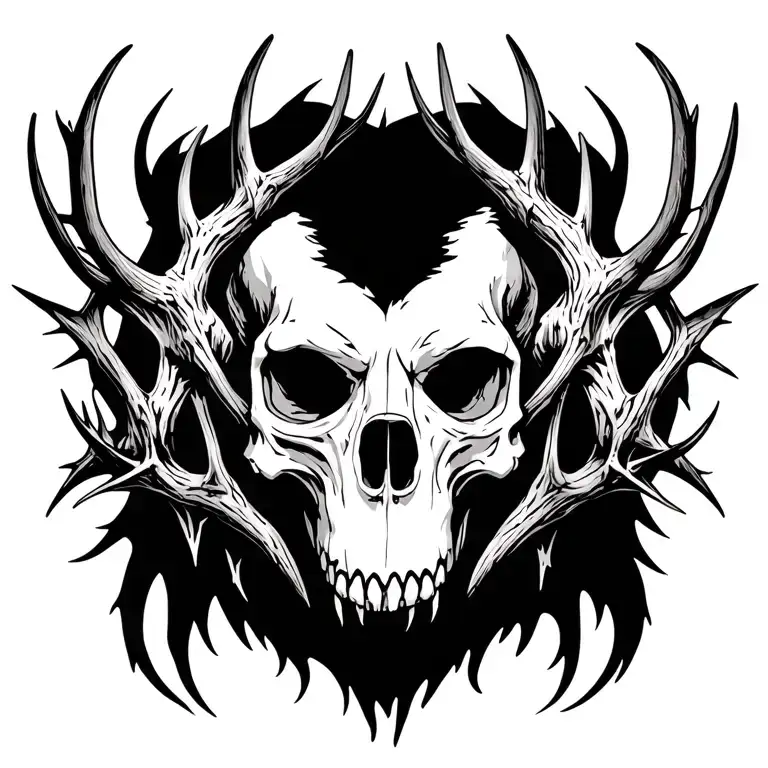 Skull With Antlers And Wolf Skin And The Thorns