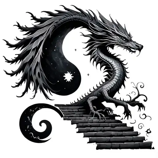 Dragon Phoenix Tree Stairway Ying Yang Sun And Moon