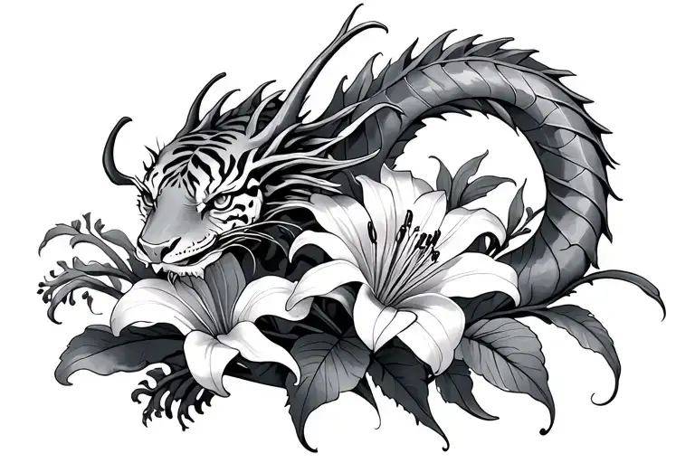 Small Dragons And Tiger Lilly Flower