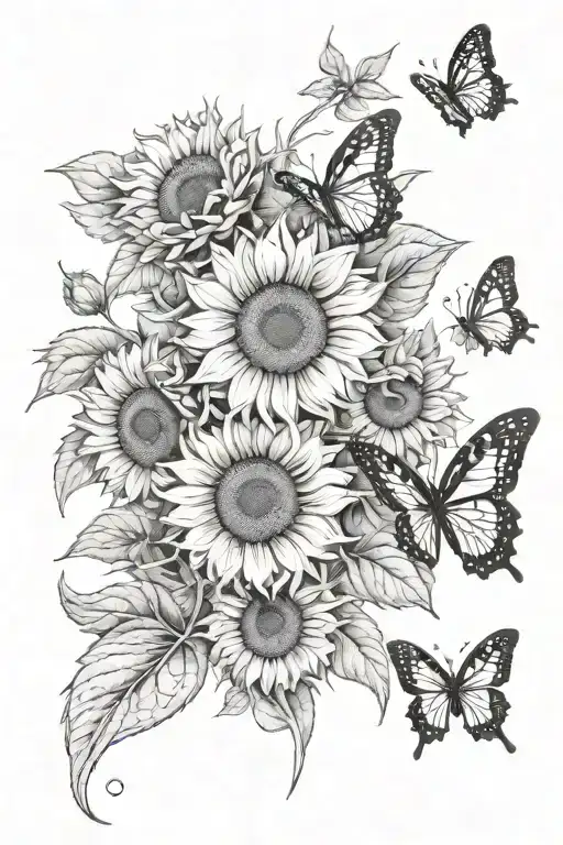 Sunflowers And Butterflies