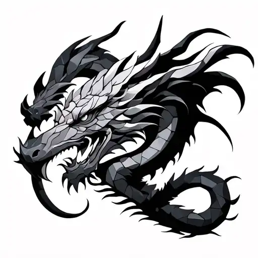 Leg Wrap Around Dragon With Geometric Elements