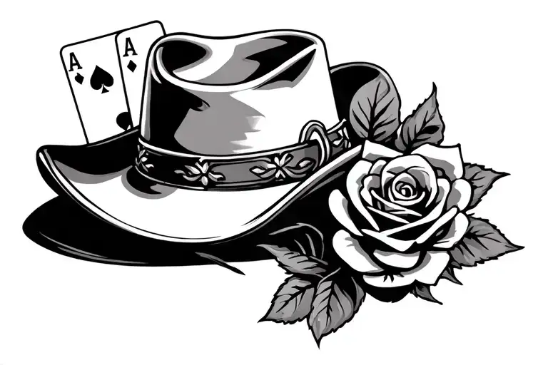 A Rose And Poker Cards And A Cowboy Hat Wild West Style