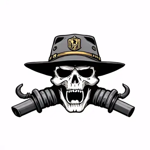 Screaming Skull With Drill Sergeant Hat